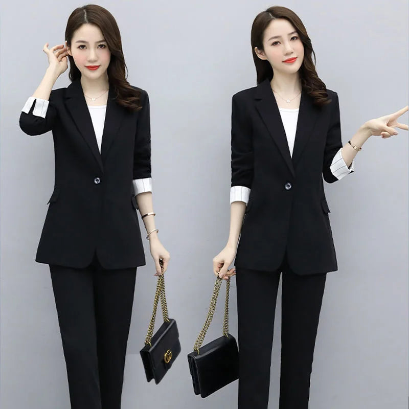 Two-Piece Set Fashionable Classic Long Sleeve Blazer With Pants Women Chic Simple Elegant Business Blazer Pant Office Suit