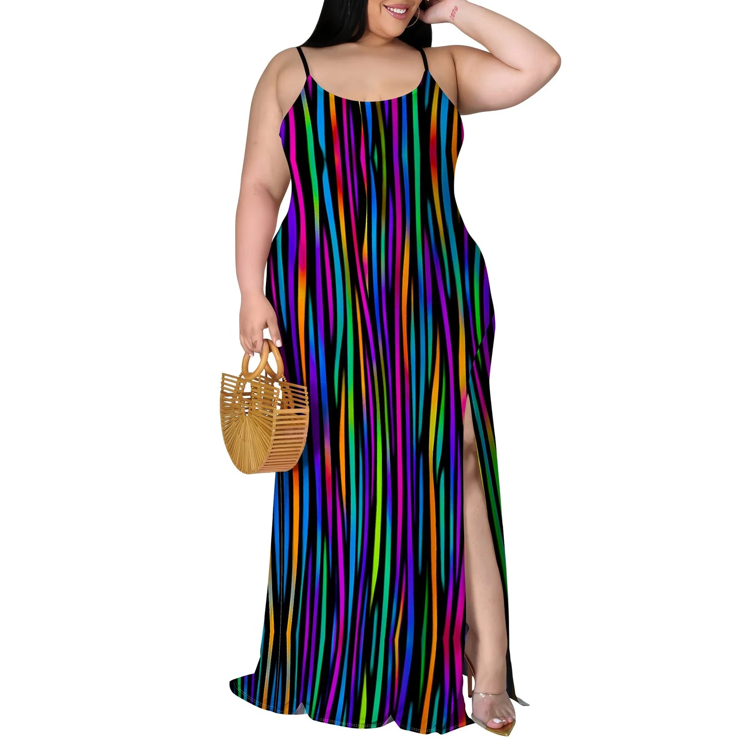 Maxy Plus Size Stripe Maxi Dress XL-6XL – Black & White Sleeveless Summer Look with Slit for Resort or Brunch 2025