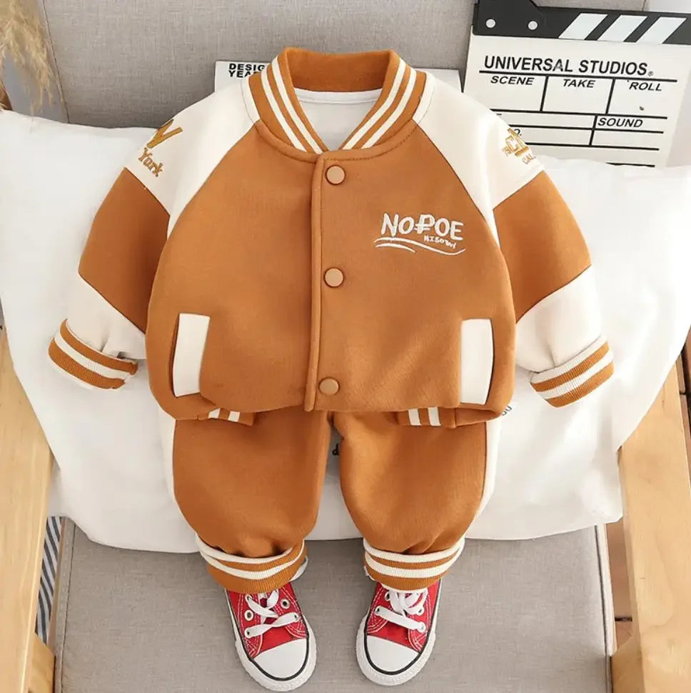 Maxy Autumn Winter Baby Clothes Toddler Sets Cartoon Velvet Baseball Uniforms Jackets And Pants Outfit Kids Infant Clothing