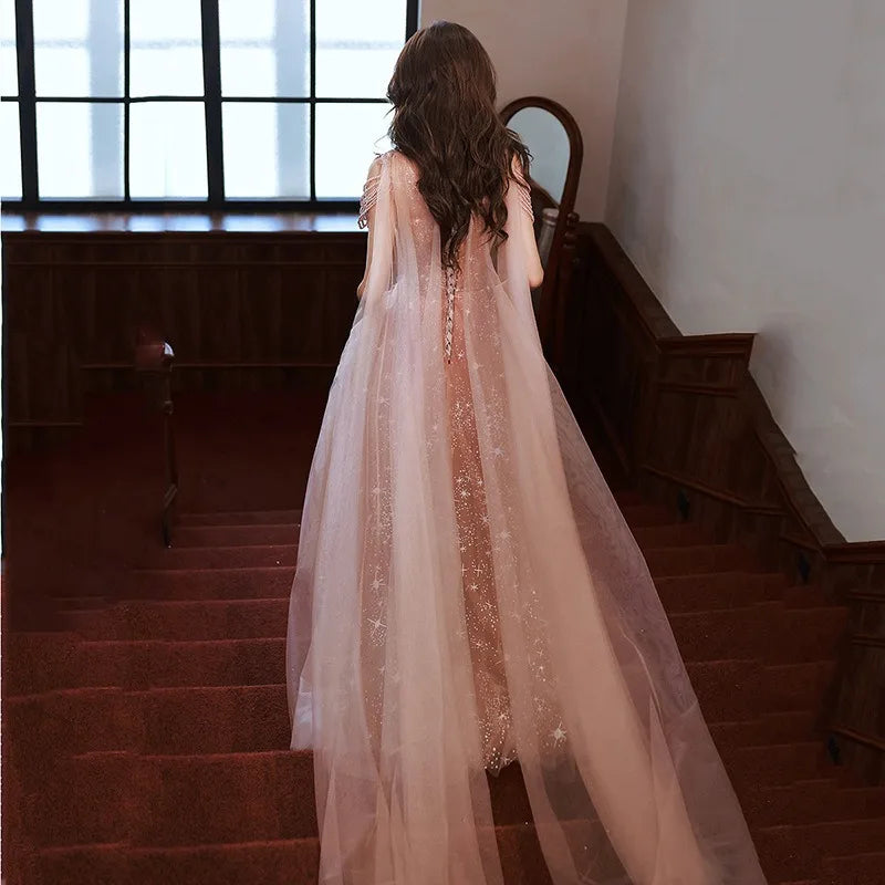 Maxy Summer Women's New Super Immortal Beaded Glitter Celebrity Long Style Banquet Evening Dress Fashion Art Exam Host Dress