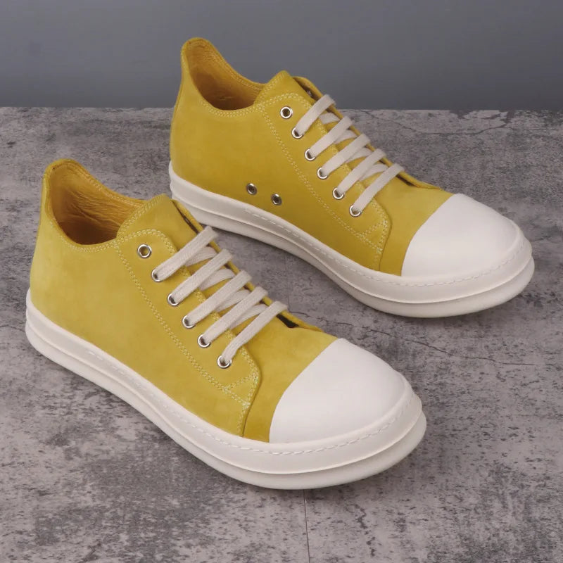 Visco Men Casual Shoes Genuine Leather Suede Yellow Flats Lace Up Low Sneakers Women Brand High Street Designers Luxury Owen Boots
