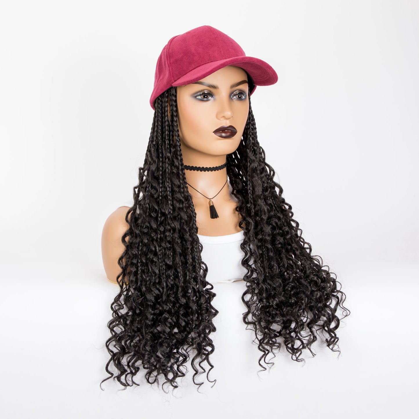 Maxy 20 Inch Black Long Synthetic Ombre Boho Box Braiding With Baseball Cap With Braids Hair Extensions Curly Wigs For Women