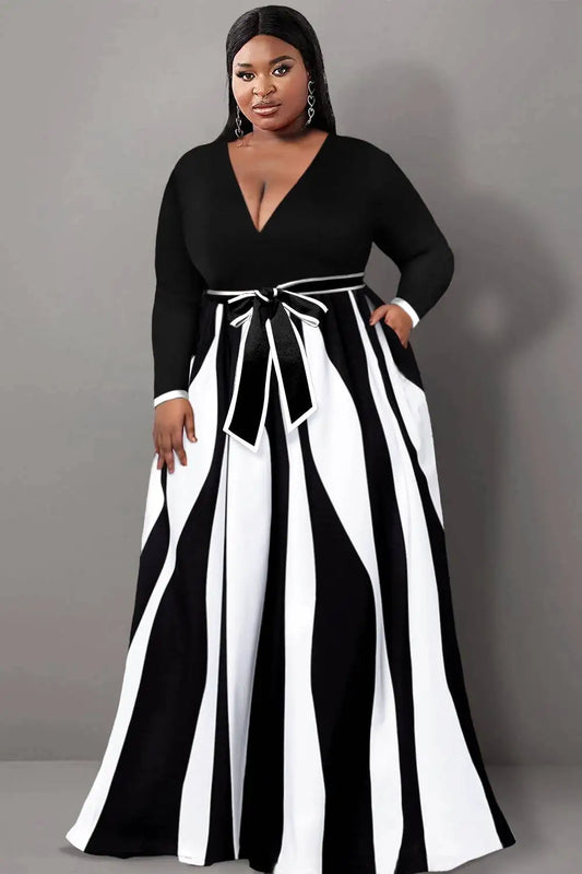 Maxy Plus Size Semi Formal Maxy Dresses Casual Black Geometric Fall Winter V Neck Long Sleeve Wrap Knitted Maxy Dresses With Pocket