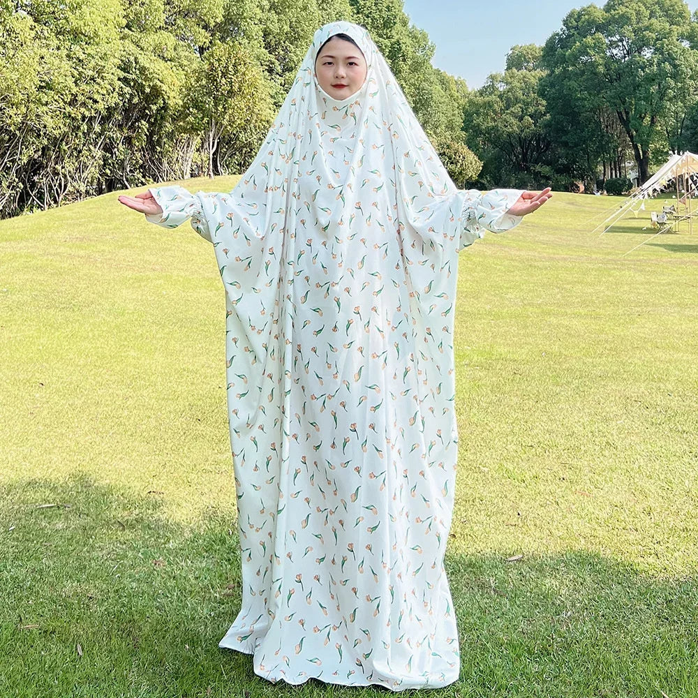 Maxy Prayer Dress Women Ramadan Islamic Clothing Formal Print Muslim Garment Hooded Dubai Turkey Namaz Long Jurken Abaya Hijab Gown