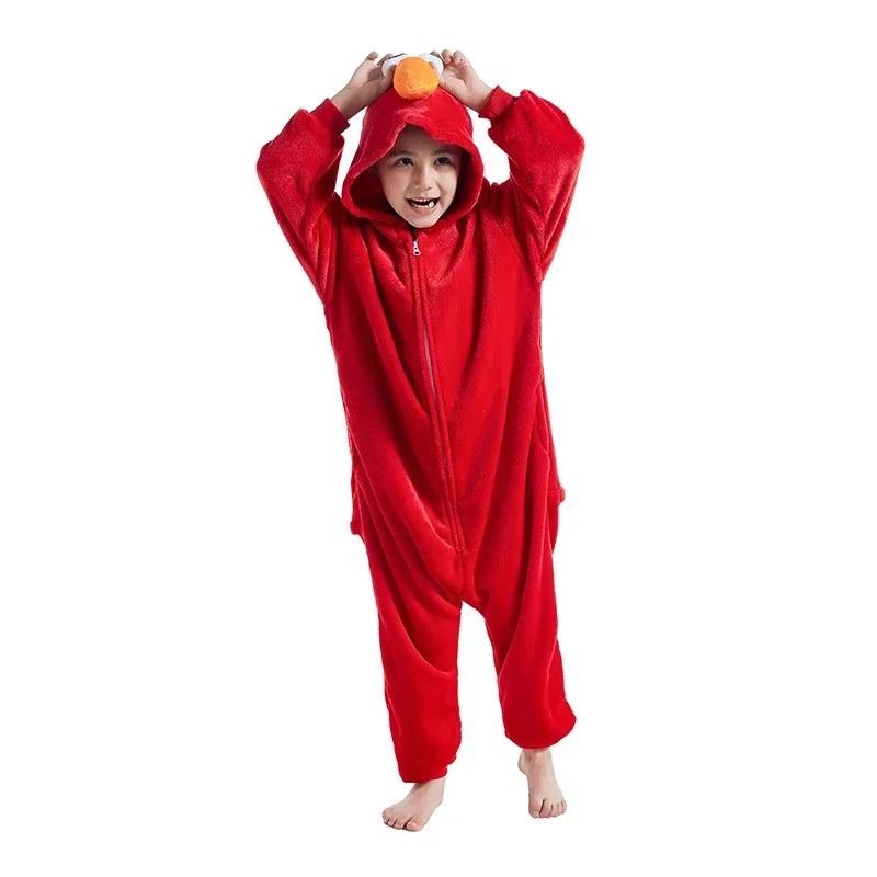 Kids Elmo Cookie Onesie Cosplay Costume Halloween Pajamas Christmas Boy Girl Full Body Zipper Clothes Cartoon Anime Homewear