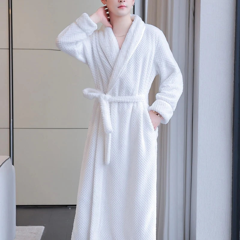 Maxy Autumn Winter Flannel Women Long Robe Nightgown Thicken Warm Bathrobe Sleepwear Loose Casual Coral Fleece Home Dress Lounge Wear