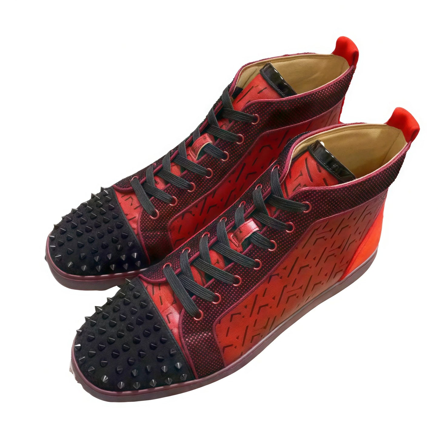 Visco Designer Style High-Top Sneakers Man Red Leather Black Rivets Mens Casual Sports Shoes Letters Red Sole flats High Quality