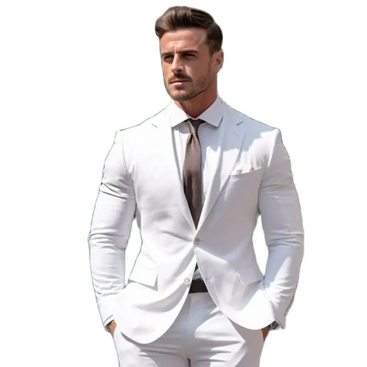 Visco White Men Suits 2 Piece Notch Lapel Single Breasted Outfits Summer Chic Groom Wedding Tuxedo Business Casual Office Daily Suit