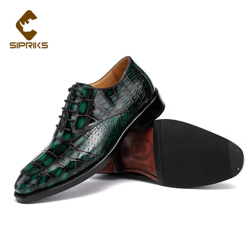 Amay Green Crocodile Skin Dress Oxofrds Shoes Of Men Luxury Handmade Goodyear Welted Shoes Boss Wedding Gents Suits Formal 46