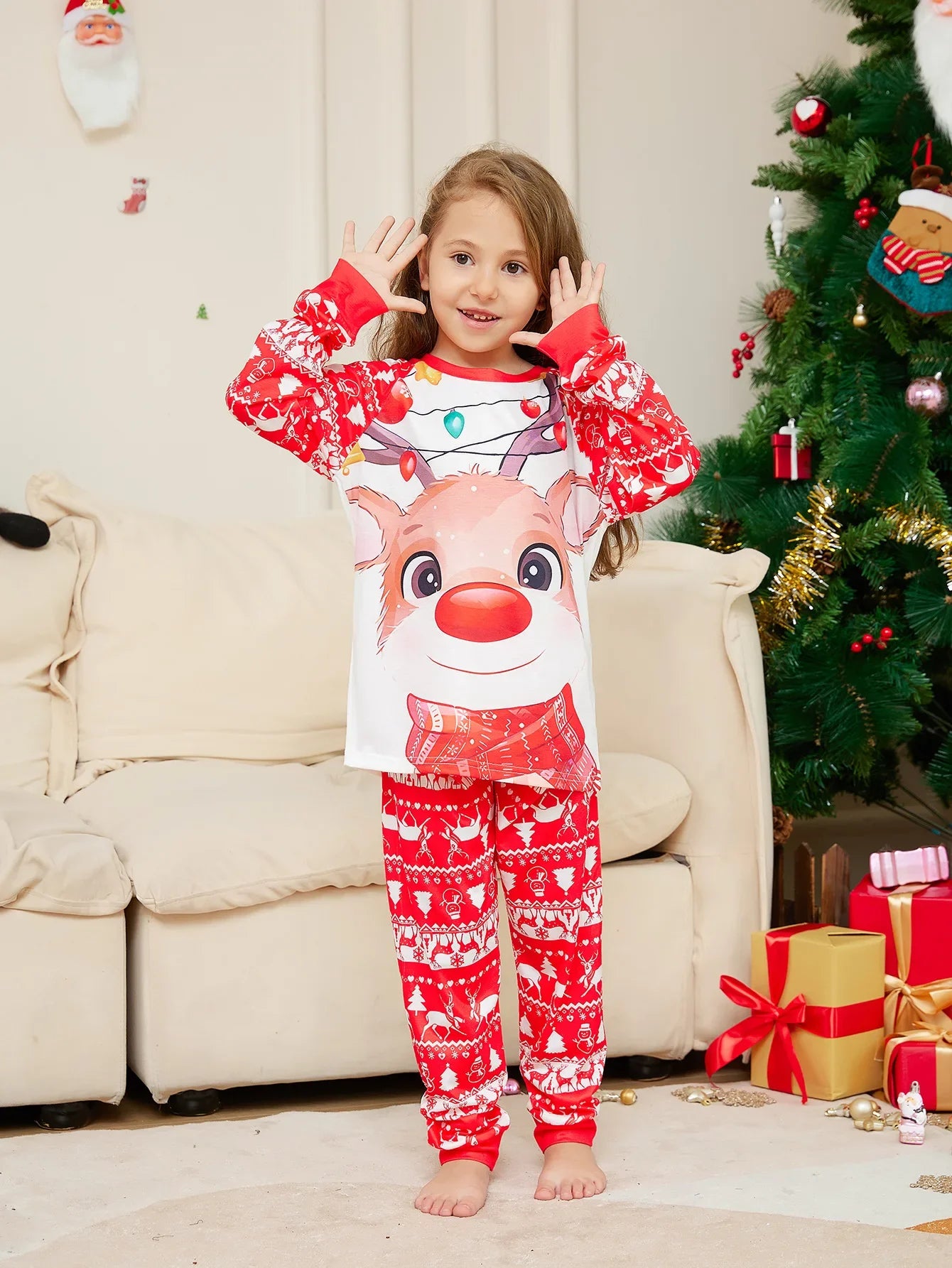 New 2024 Xmas Family Look Soft Pajamas Set Cute Deer Print Mother Father Kids Baby Dog Matching Clothes Casual Loose Sleepwear