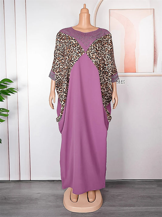 Maxy Dashiki Leopard Print Dresses African Turkey Women Loose Boubou Dubai Muslim Abayas 2024 Summer Dress Party Evening Gown Robes