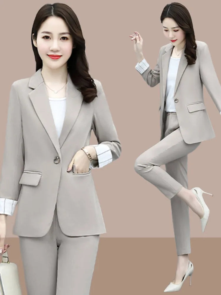 Two-Piece Set Fashionable Classic Long Sleeve Blazer With Pants Women Chic Simple Elegant Business Blazer Pant Office Suit