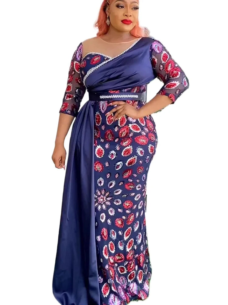 Maxy Plus Size African Party Long Dresses for Women 2024 New Sequin Evening Gowns Outfits Robe Africa Clothing