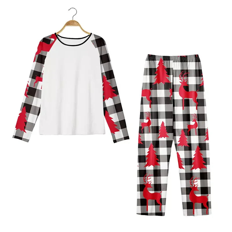 Max Blank Polyester Christmas Family Plaid Long Sleeve Clothes Sleepwear Matching Outfits Pajamas Set for Customized