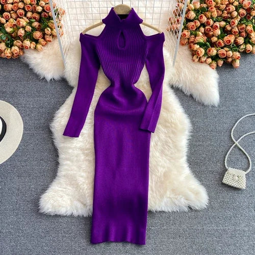 Amay Gagarich Woman Chic Knitting Dresses Autumn New Ins Stand-up Collar Tight-fitting Hollow Out Hip Strapless Stretch Vestidos