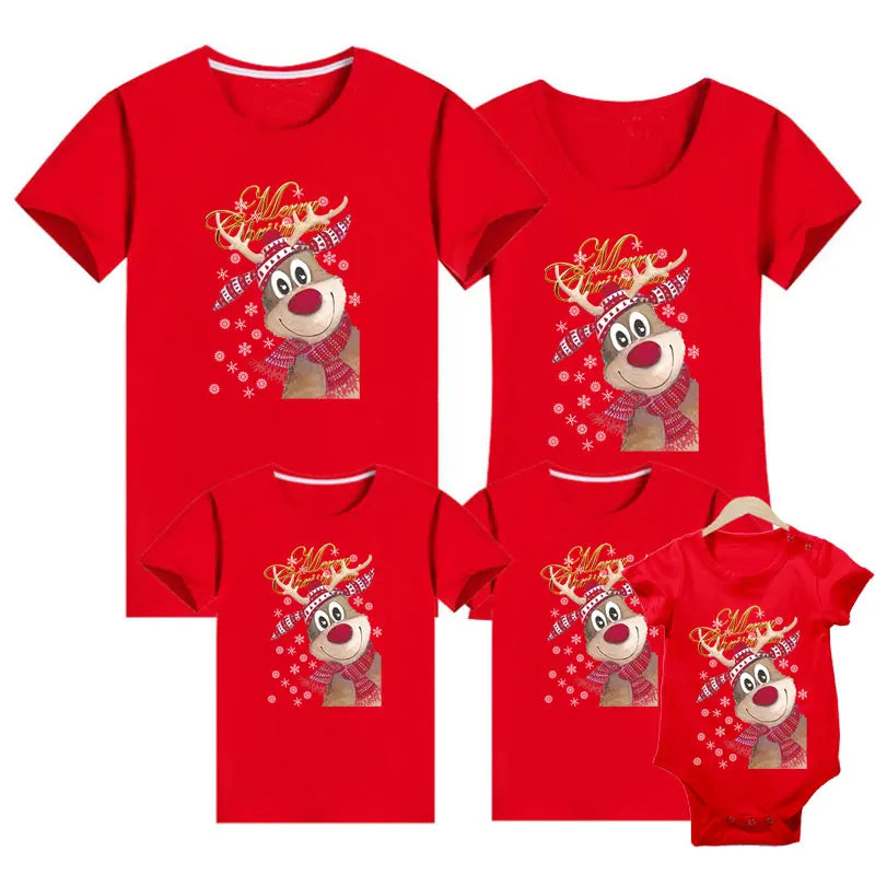 Maxy 2024 Christmas Daddy Mommy Baby Merry Family Look Casual Family Tshirt Christmas Deer Matching Family Outfits Baby Romper Cotton