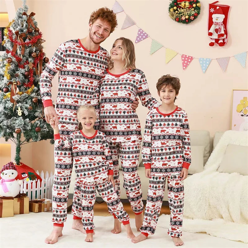 Maxy 2024 Polar Bear Christmas Family Matching Outfits Striped Father Mother Kids Pajamas Sets Daddy Mommy and Me Xmas Pj's Clothes