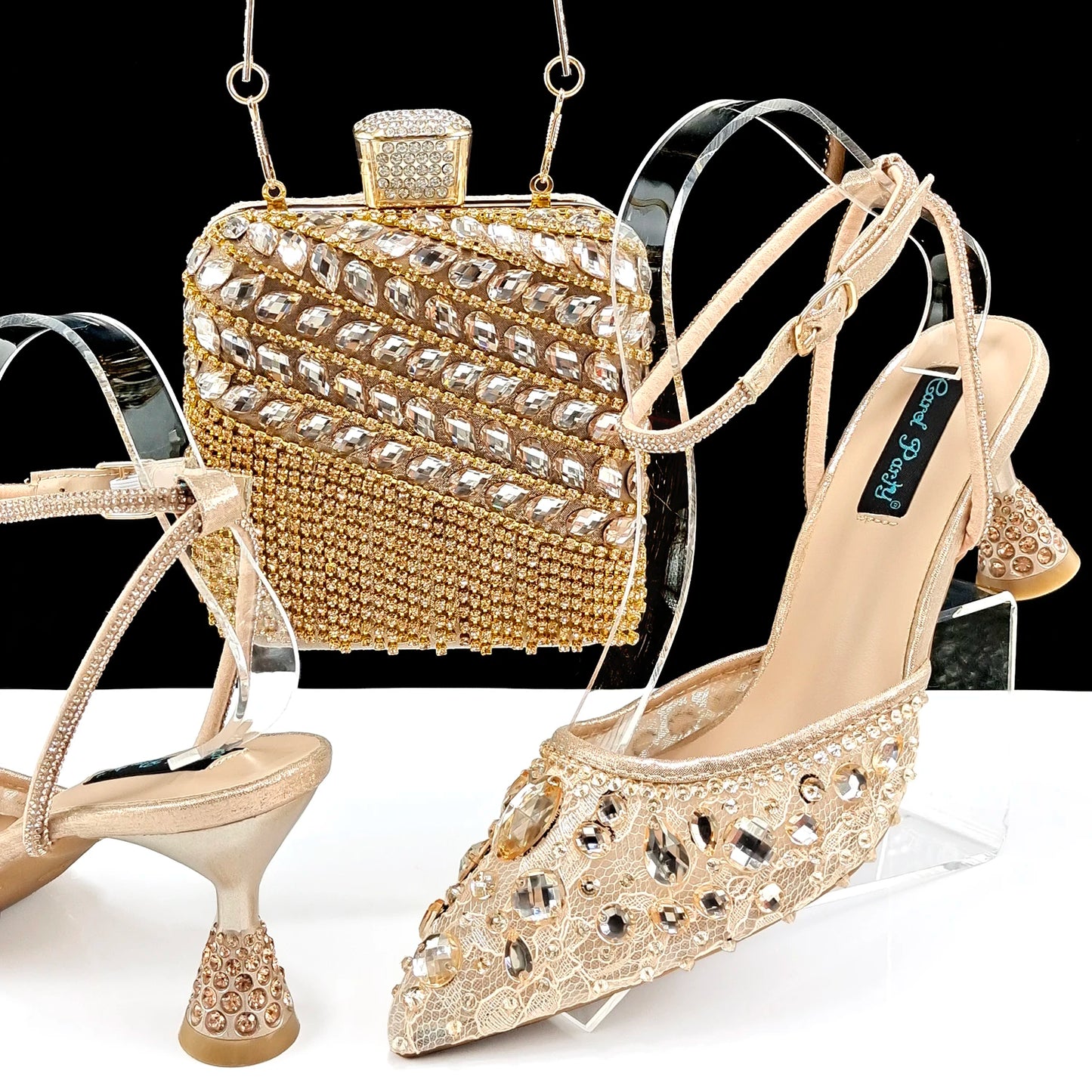 Maxy fashion Shoes and Bag Sets for Evening Party with Stones Handbags Match Bags!