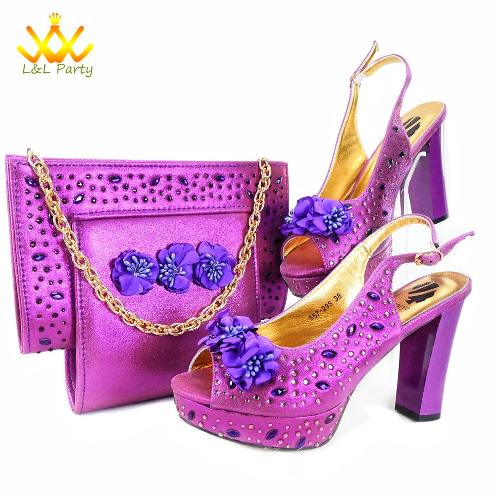 Maxy Super High Heels Fashion 2024 Spring Summer New Design Women Shoes and Bag Set in Wine Color African Design for Wedding