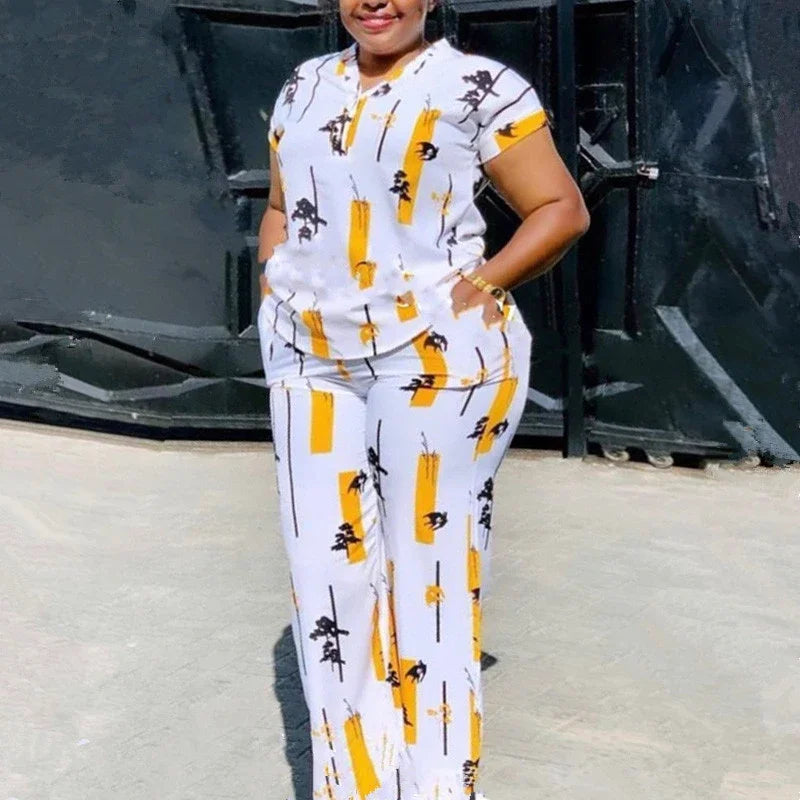 Maxy Fashion Pants Set Women Blouse Straight Trousers Two Piece Set Woman Shirt Tracksuit Set Summer Top Matching Sets