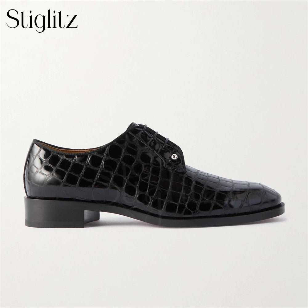 Visco Embellished Croc-Effect Leather Derby Shoes Metallic Fastener Loafers Luxury Designer Style Handmade Men's Shoes Latest Arrivals