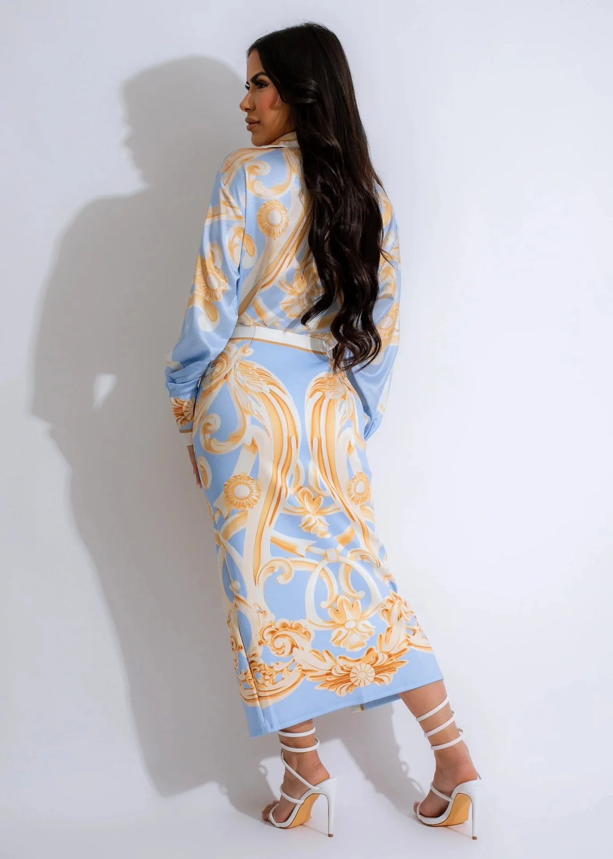 Maxy Elegant Ladies New Midi Skirt Set Women Dress Fashion Print Long Sleeve Shirt Blouses Skirt Holiday Commuting Two Piece Suit
