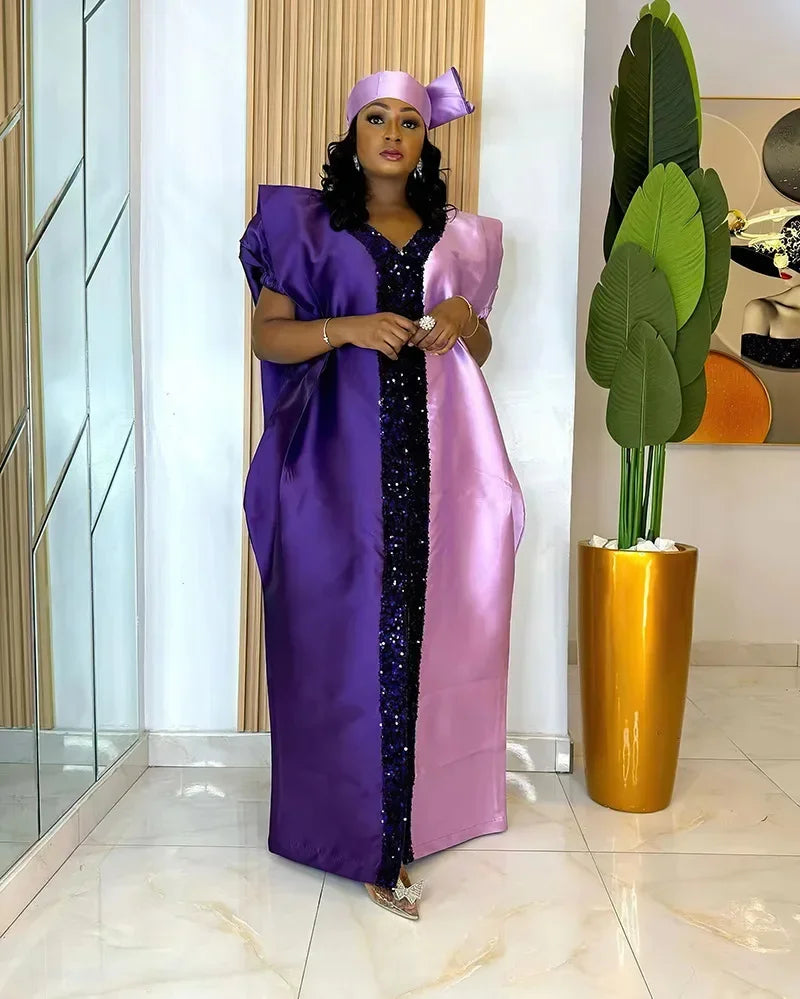 Amay Plus Size Dresses for Women Autumn Spring Elegant African V-neck Party Evening Maxy Dress Boubou Muslim Fashion Caftan