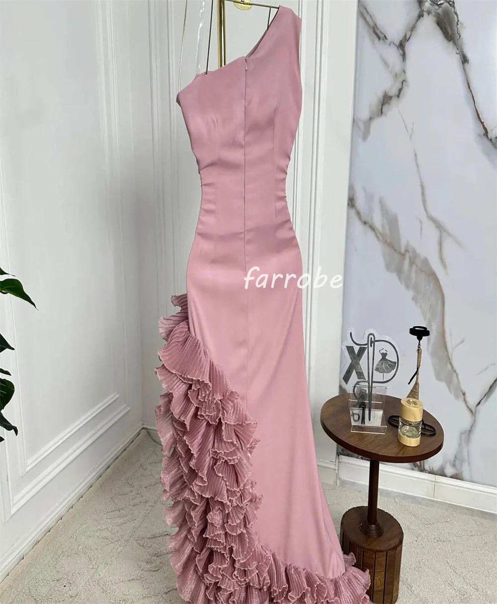 Maxy Customized Fashion High Quality Jersey Pleat Rached Mermaid One-shoulder Long Dresses Bespoke Occasion Dresses Casual
