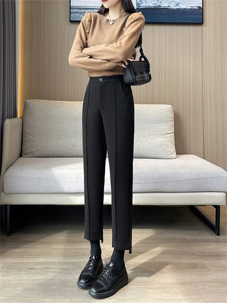 Maxy Korean New Casual Harun Loose Slim Thickened Smoke Pipe Suit Pants Wool Pants Autumn Winter Pants Commuting style Versatile