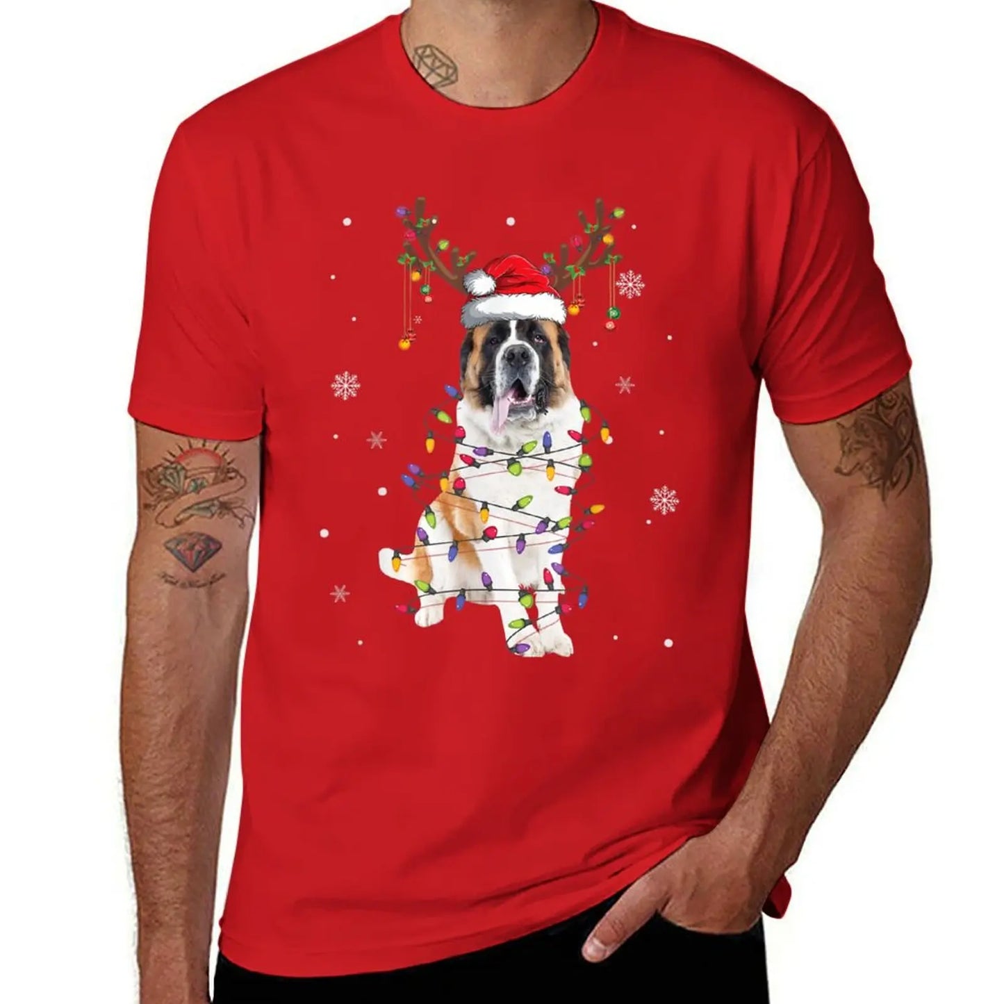 St Bernard Christmas Reindeer Santa Dog Lover Pajama T-Shirt korean fashion quick-drying summer clothes tees clothes for men