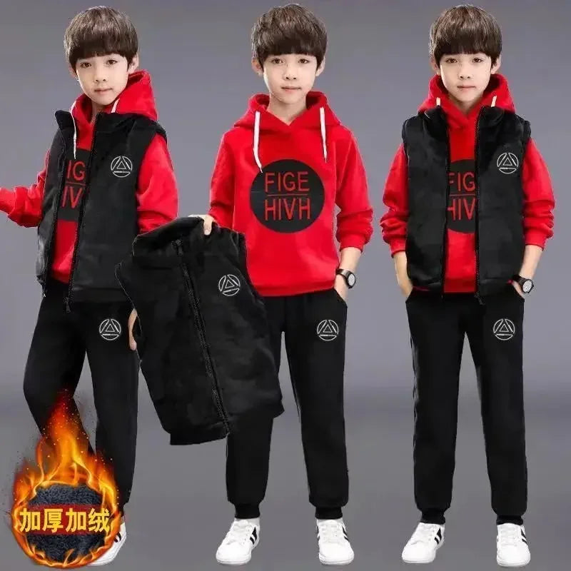 Maxy 2024 Winter Boys tracksuit Autumn Toddler Teenager Clothes Warm velvet jacket + Sweater + Pant Children Kids 8 9 10 11 12 year