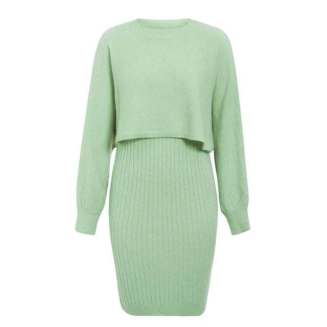 Maxy Knitted dress two-piece set 2024 autumn winter new lazy style fashionable solid color pullover woolen dress