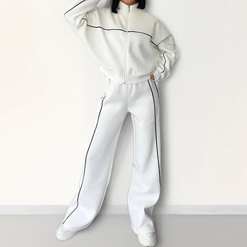 Women Set Autumn Winter Fashion Stripe Crop Hoodie Sweatshirt And Pants Set Casual Two-Piece Set Women Tracksuit Jogger Sets