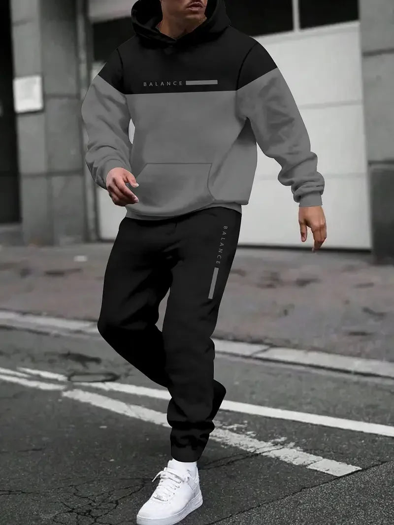 Maxy Men's Simple Design Hoodies Pants Two Piece Sets Autumn Winter Outdoor Street Hip Hop Long Sleeve Clothes Loose Casual Tracksuit