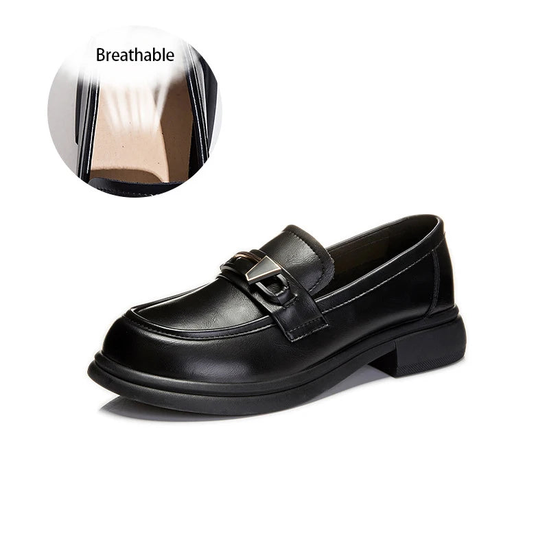 Maxy Spring Autumn Women's Shoes Female Genuine Leather Slip-on Loafers Ladies Office Work Thick Sole Shoe Ladies Casual Penny Loafer