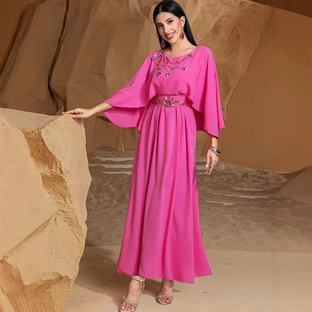 Maxy solid-color shawl dress from Dubai and Turkey, and a high-end beaded fashionable dress from Saudi Arabia. S-XXL