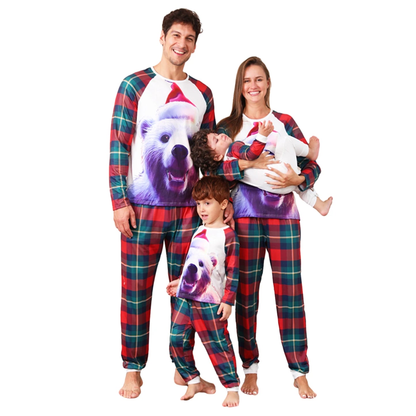 Matching Family Christmas Pajamas Reindeer Print Long Sleeve Tops and Snowflake Pants Sleepwear Set for Adults and Kids