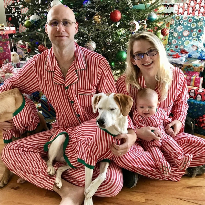 Maxy Striped Christmas Family Matching Pajamas Sets Father Mother Kids Baby Sleepwear Xmas Daddy Mommy and Me & Dog Pj's Clothes