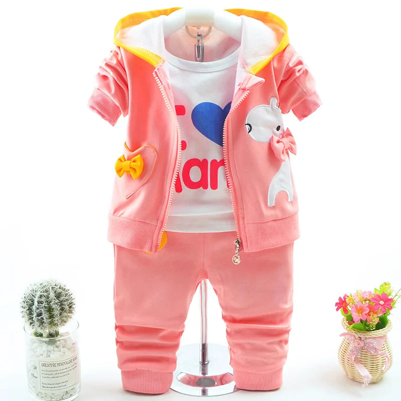 Babs 6m-3Years Spring Autumn Baby Girl Cotton Clothing Sets 3pcs Long Sleeve T Shirt Tops Denim Jacket and Pants Trousers