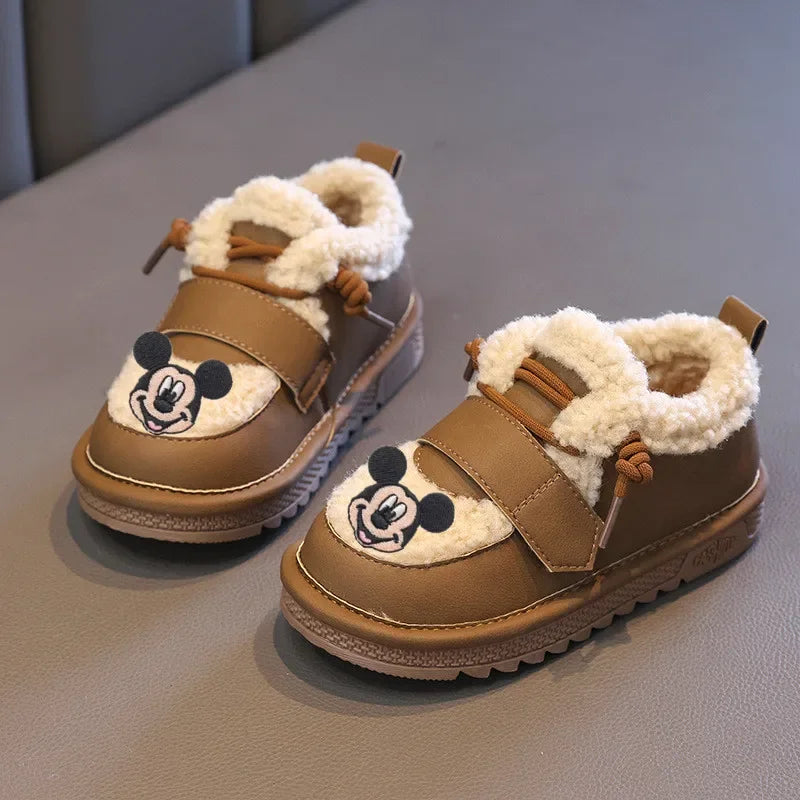 Maxy Disney Mickey Mouse Girls Cotton Shoes Autumn Winter New Casual Shoes Non-slip Thermal Boots Children's Y2K Snow Cotton Boots