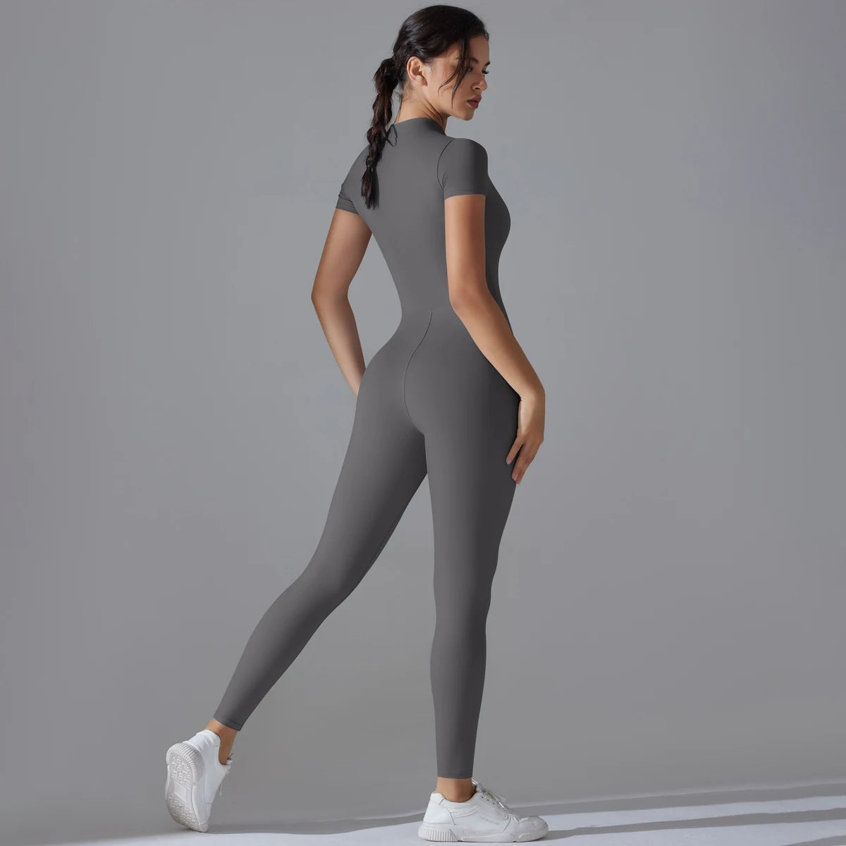 Maxy Yoga Set Women's Jumpsuits One-Piece Suit Zipper Short Sleeve Gym Push Up Workout Clothes Fitness Bodysuit Sportswear Tracksuit