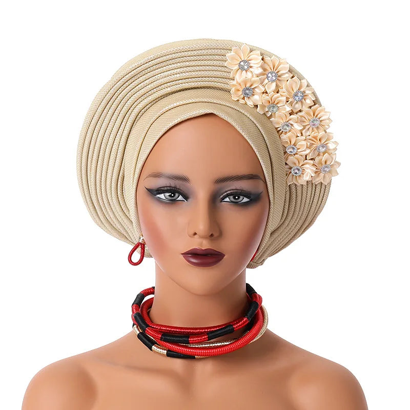 Maxy Gele Head tie Auto Gele Turban Head warp Already Made African Turban Cap Party Women Muslim Hijab Headscarf Bonnet Hat