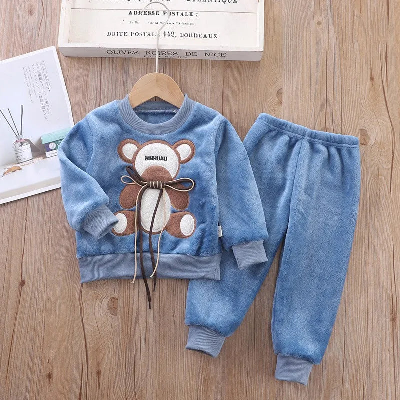 Maxy Children Toddler Set Cartoon Rabbit Pajamas Baby Boy Girl Flannel Warm Sleepwear Top+Pants 2pcs Autumn Winter Casual Clothes New
