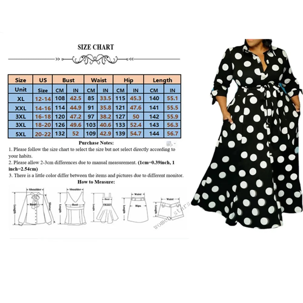 Wmstar Plus Size Women's Clothing Dresses Dot Printed with Pockets Slashes Fashion Maxi Dress Hot Sale Wholesale Dropshipping