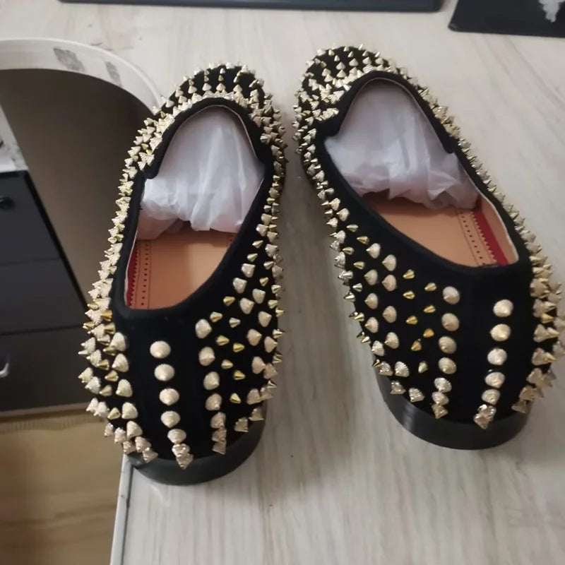 Amay New Black Suede Loafers Men Rivet Shoes Fashion Leather Formal Shoes For Men Italian Slip On Dress Shoes Party Mens Shoes