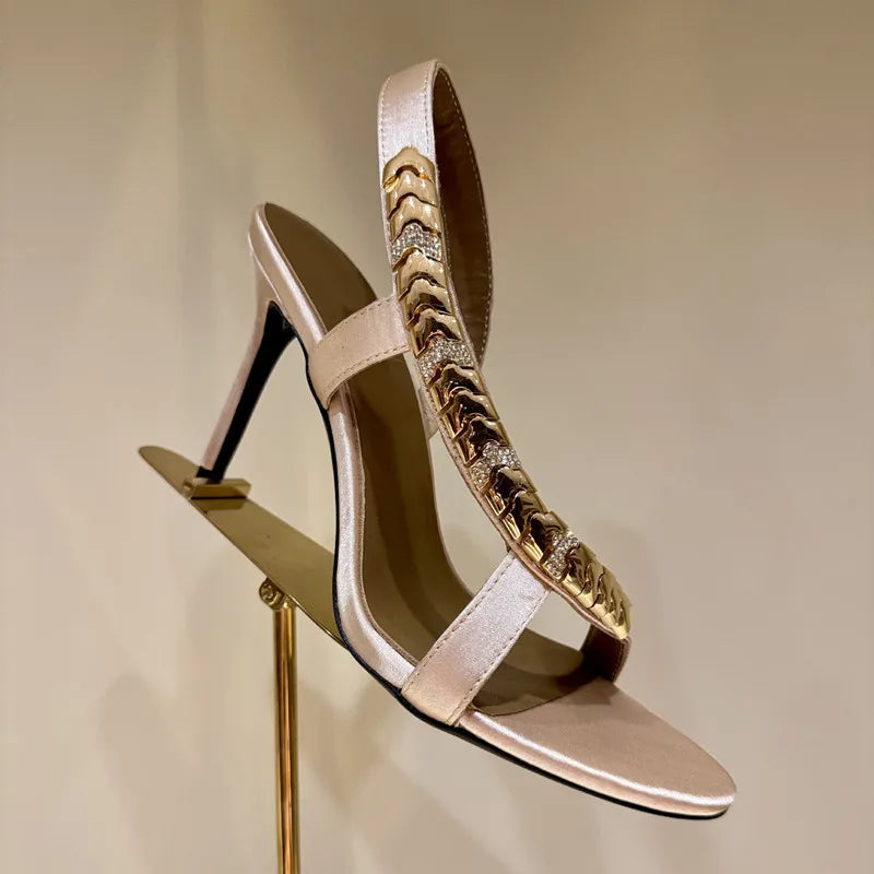 Maxy Luxury Rhinestones Sequined Satin Women Gladiator Sandals Fashion Summer Slingbacks Wedding Thin High heels Party Dress Shoes