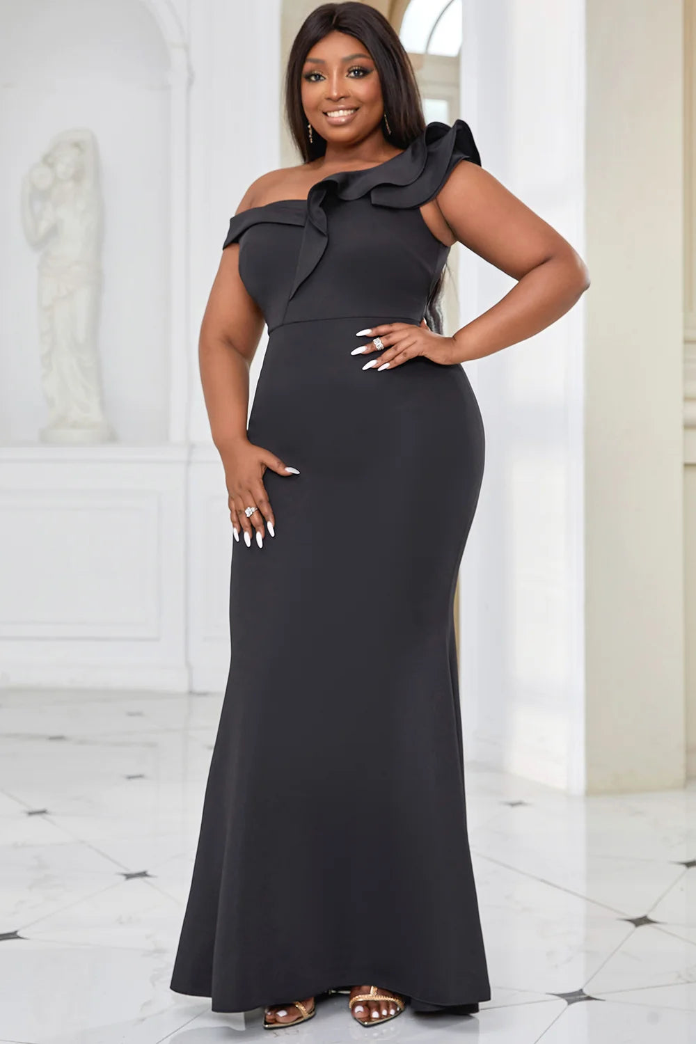 Maxy Plus Size Women's Long Dress Prom Evening Dress Black Off Shoulder Bodycon L0ng Dress Long Party Gown l