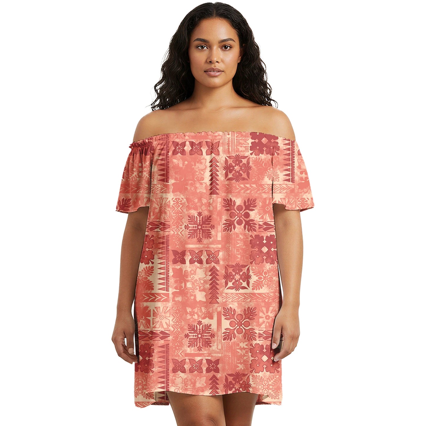 Maxy Flower Print Polynesian Micronesia Custom Dress Short Sleeve Hawaii Stylish Prom Fiji Samoa Tribal Prom Evening Dresses Lady