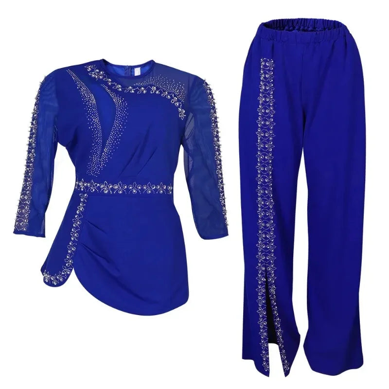 Maxy Clothes for Women 2 PCS Autumn Elegant 3/4 Sleeve Top Long Pant Matching Sets Outfits Dashiki Africa Clothing L-3XL