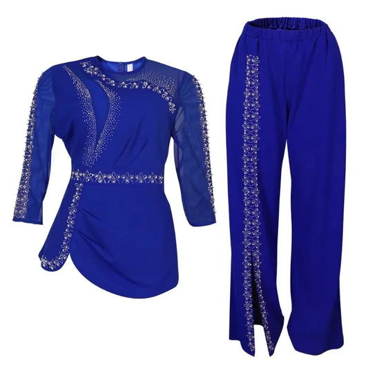 Maxy Clothes for Women 2 PCS Autumn Elegant 3/4 Sleeve Top Long Pant Matching Sets Outfits Dashiki Africa Clothing L-3XL